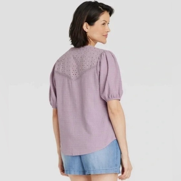 Knox Rose Women’s Size XXL Purple Blouse Eyelet Short Puff Sleeves Button Front. - Picture 2 of 10